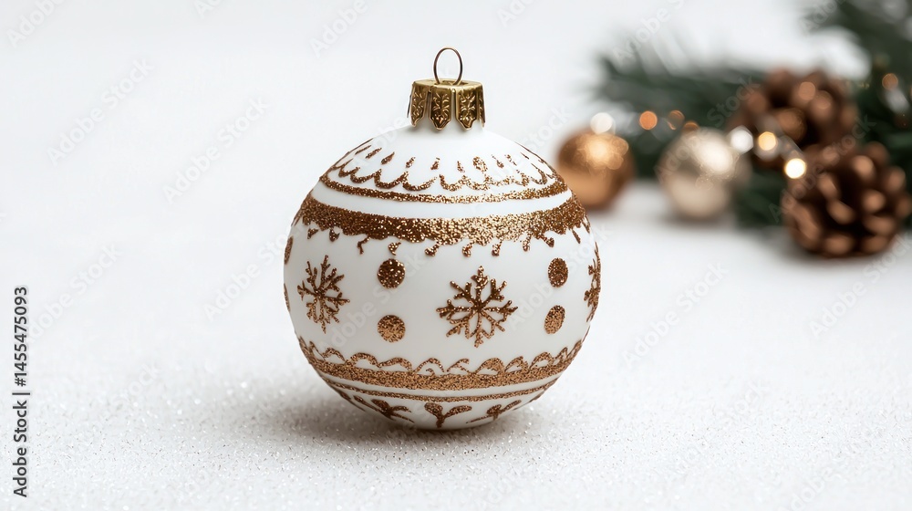 Festive white Christmas ornament with gold details Festive white Christmas ornament with gold details