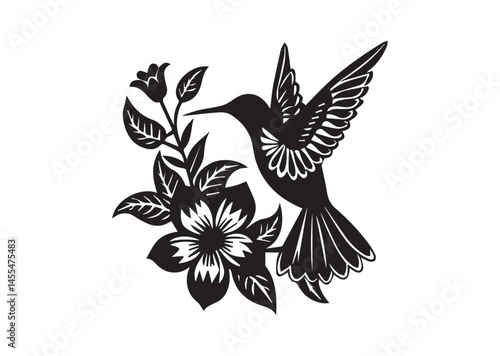 Hummingbird Flowers Clipart, Hummingbird Flowers Silhouette Vector