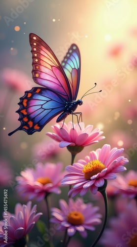 Wallpaper Mural A Vivid Butterfly Sipping Nectar from Colorful Flowers Torontodigital.ca