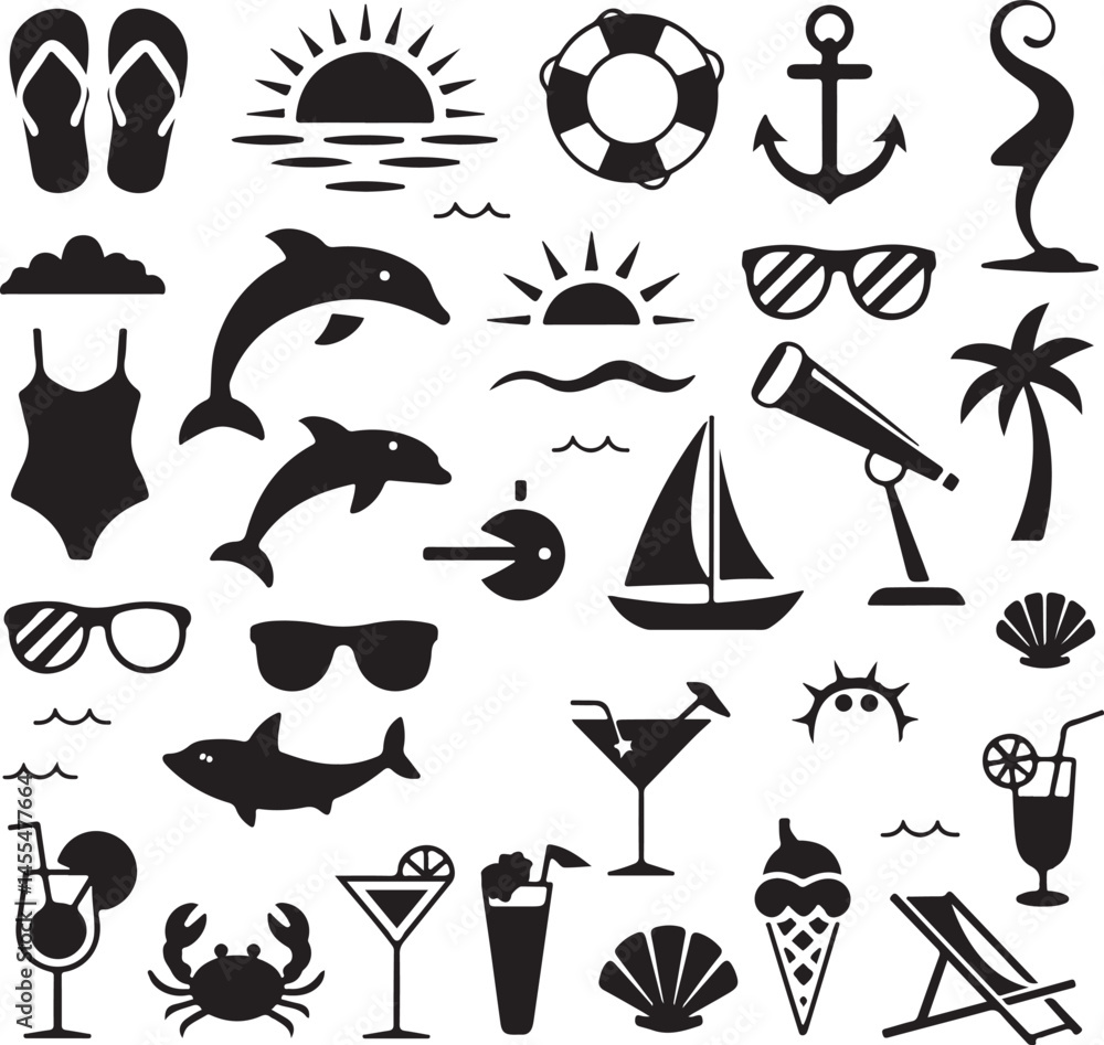 Fototapeta premium Summer SVG – Beach Vibes & Sunshine Clipart for DIY CraftsHello Summer PNG – Tropical Graphics for T-Shirts & DecorSummer Fun SVG – Pool Party & Vacation Elements BundleChill Summer Clipart – Ic