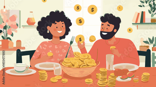 vector people couple celebrate with money