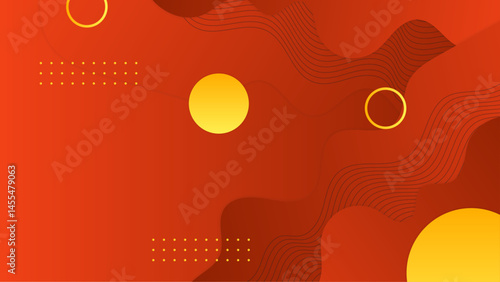 Red and yellow abstract background with waves and circles. Suitable for vibrant designs, modern branding, and eyecatching graphics for various projects.