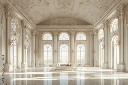Grand, opulent palace interior with arched windows.