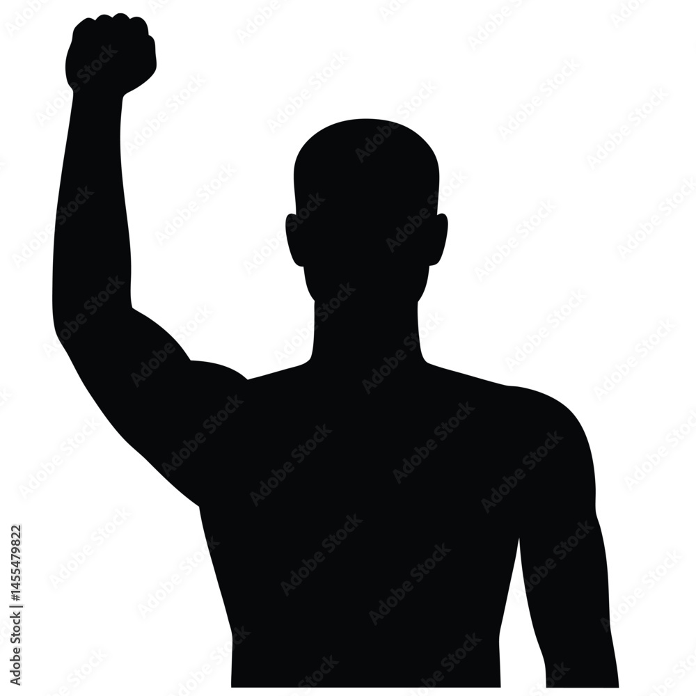 Fototapeta premium Silhouette of Strong Man Raising Fist in Victory or Protest