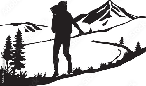 Hiking vector set silhouette