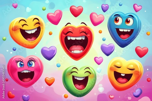 emoji love scene, cartoon vector with passion and admiration, colorful characters