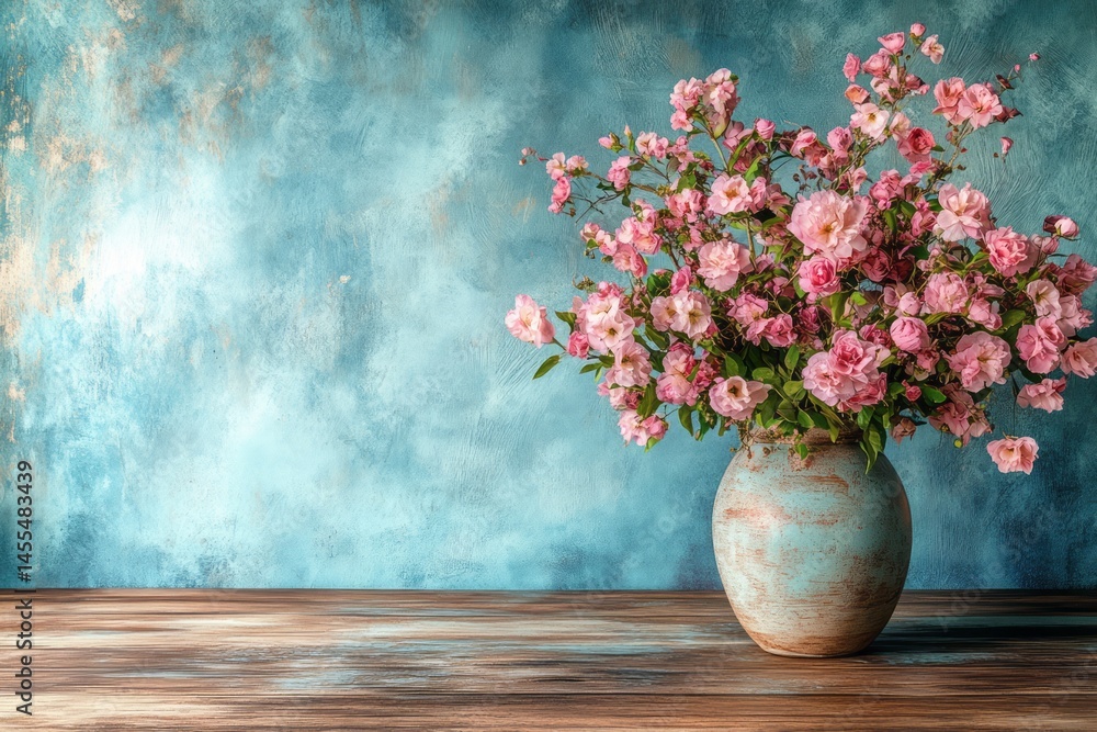 custom made wallpaper toronto digitalPastel pink flowers in a vase against a teal wall.