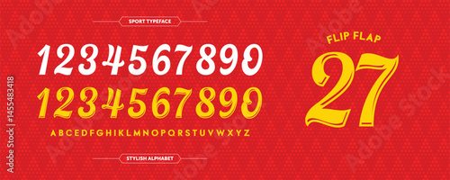 Flip Flap 27: Red sport jersey template with Yellow and White number. Includes A-Z characters and numbers for a standout style.