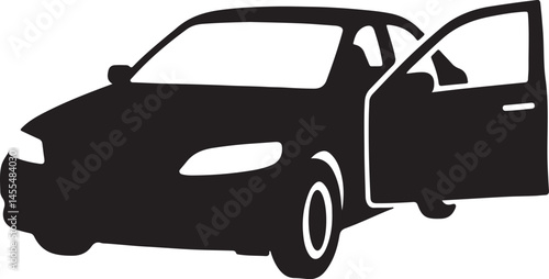 car with open door icon silhouette design vector art illustration isolated on transparent background 