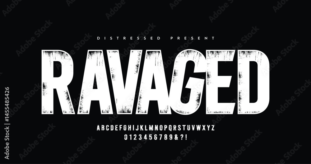 Obraz premium Ravaged: Distressed alphabet uppercase font set design. Vector illustration typography grunge style. Fonts design.