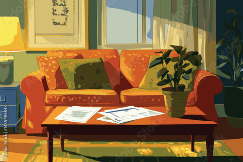 work room with documents on the table