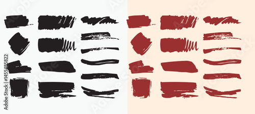  Brush line set. Vector calligraphy paint strokes. Vintage Chinese brushstrokes collection. Straight long hand drawn stripes background. Abstract black ink grungy lines, borders, emphasis underlines