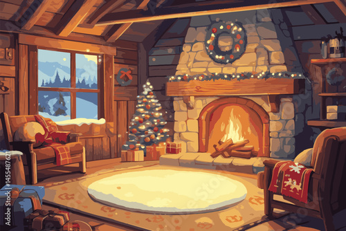 fireplace in winter