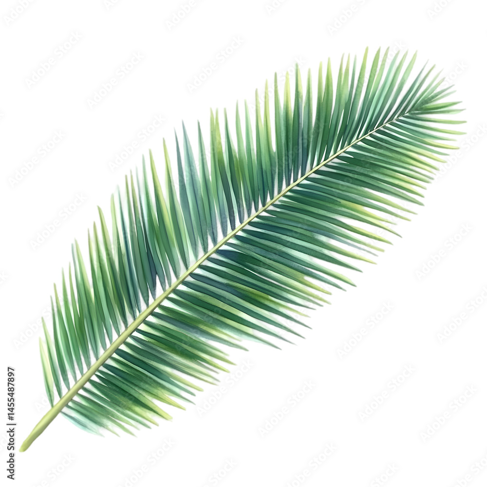 Obraz premium Realistic Watercolor Illustration of a Tropical Palm Leaf on Transparent Background