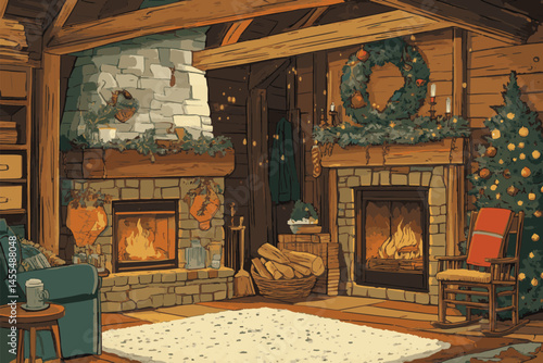 fireplace in winter