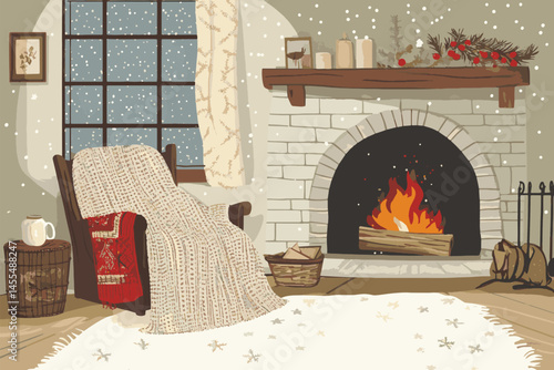 fireplace in winter