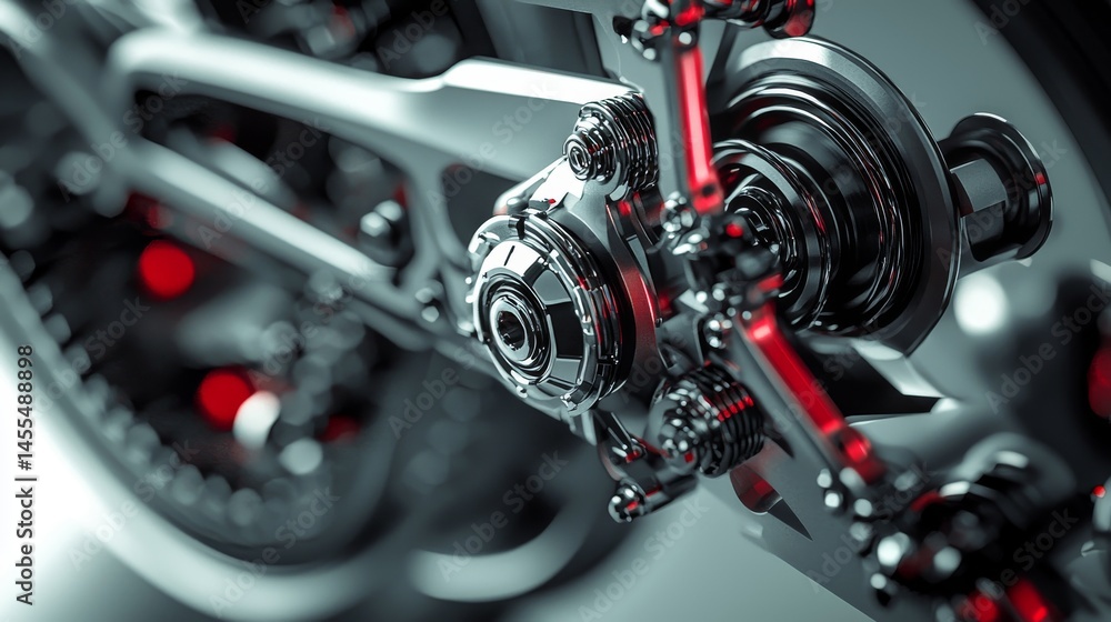 Fototapeta premium Close-up of a sleek motorcycle component showcasing intricate design and engineering.