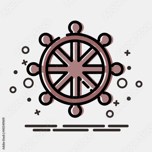 Icon dharma wheel. Buddhism and vesak elements. Icon in MBE style.