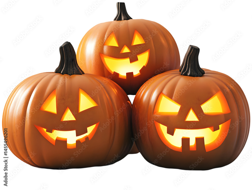 Realistic Illustration Of Three Lit Carved Pumpkins For Halloween Celebration Realistic Illustration Of Three Lit Carved Pumpkins For Halloween Celebration