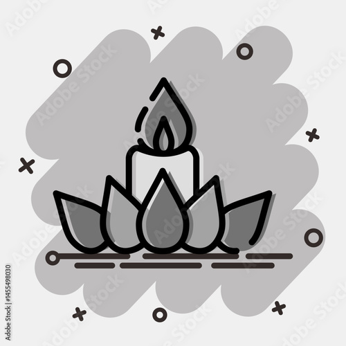 Icon candle. Buddhism and vesak elements. Icon in comic style.