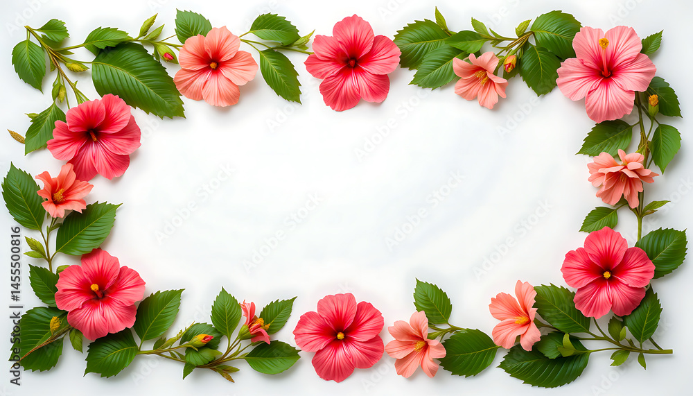 Fototapeta premium Hibiscus Flower Frame on White Background