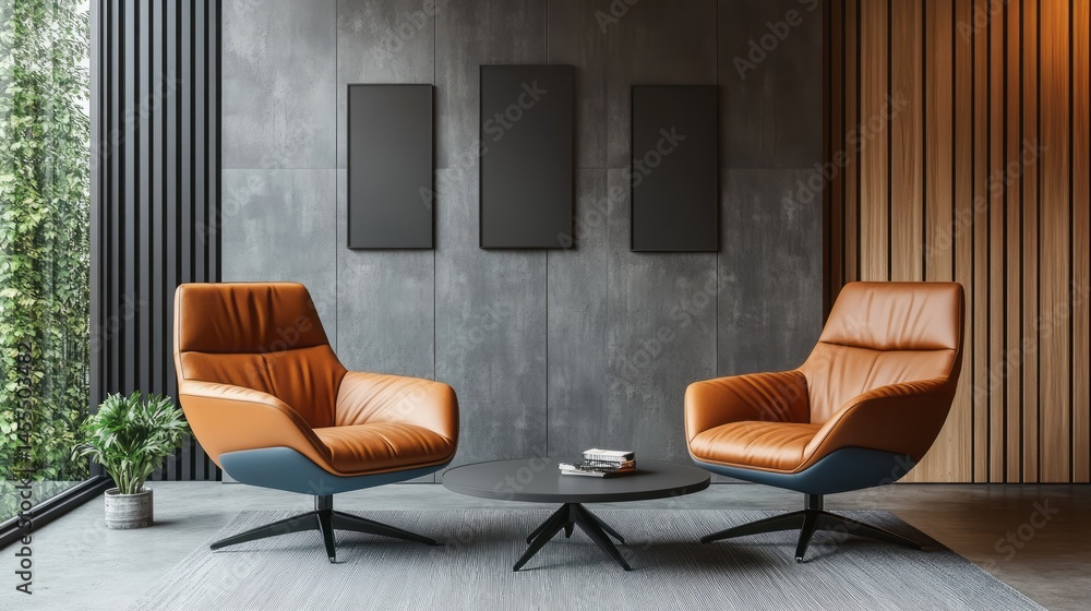 Obraz premium Modern, comfortable seating arrangement in a contemporary room.