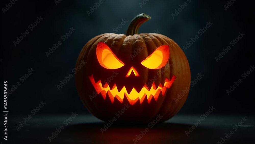 Solitary Ominously Lit Jack-O'-Lantern Pumpkin with Creepy Glow in the Dark Solitary Ominously Lit Jack-O'-Lantern Pumpkin with Creepy Glow in the Dark