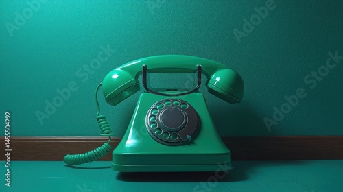 Retro green phone on teal wall