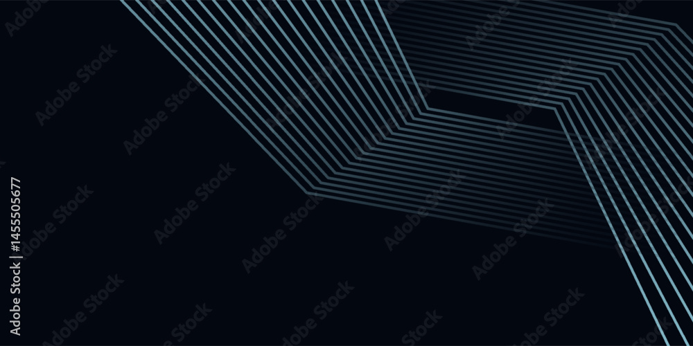 Naklejka premium Dark blue abstract background with glowing geometric lines. Modern shiny blue diagonal rounded lines pattern. Futuristic technology concept. Suit for cover, poster, presentation