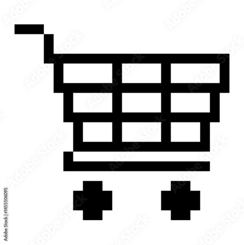 Pixel style shopping cart icon vector for retro design, digital store, and game-style commerce. Ideal for pixel UI, e-commerce, and pixel art shop interface design.