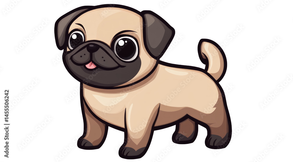 Happy pug illustration stands cheerfully with its tongue out Happy pug illustration stands cheerfully with its tongue out