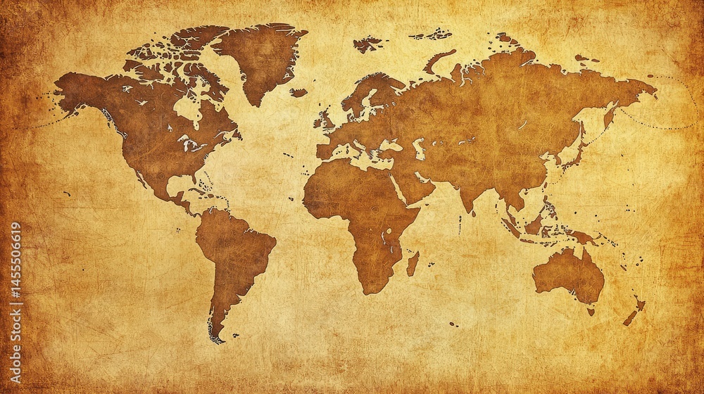 Fototapeta premium A world map in an antique, parchment-style design.