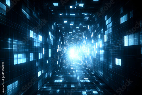 Wallpaper Mural Abstract digital tunnel, glowing blue data stream, futuristic technology background.  Ideal for websites, presentations, and tech concepts. Torontodigital.ca