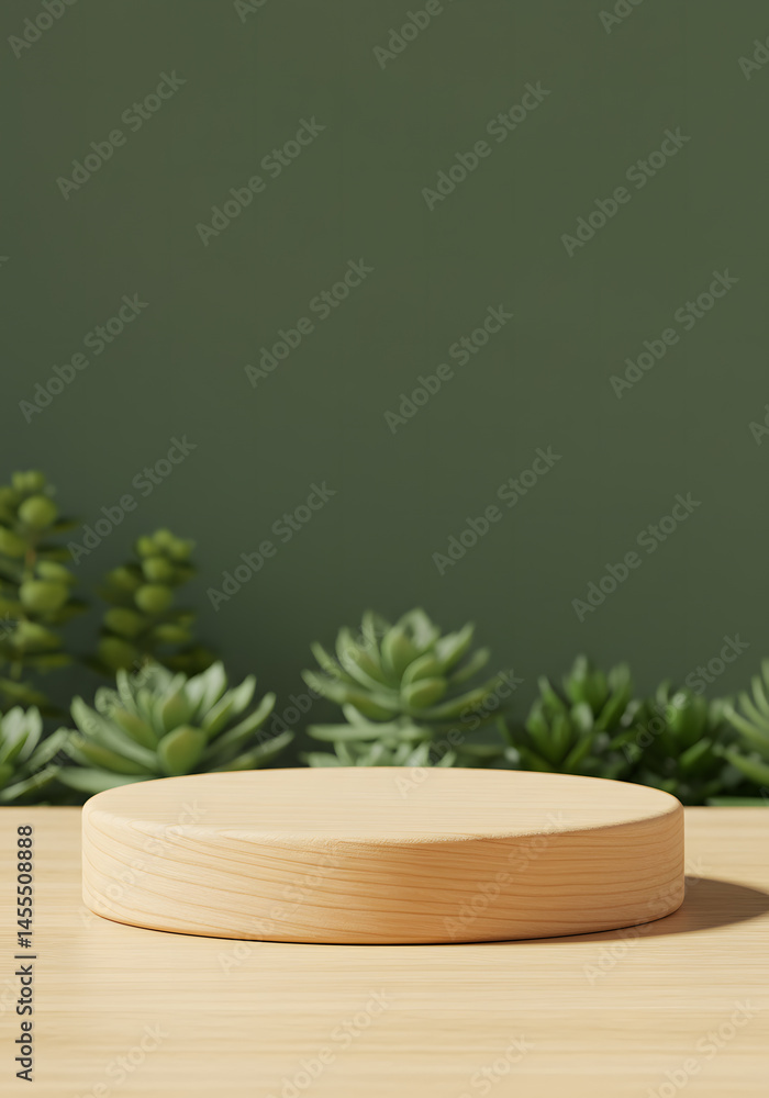 Softly Lit Beech Wood Podium with Succulents Softly Lit Beech Wood Podium with Succulents