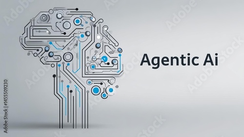 flat line-art icon representing multi-agent AI interconnected circles with circuit patterns, minimal color palette blue and gray, simple and modern Agentic AI