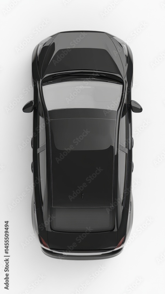 Fototapeta premium Sleek black car aerial view showcasing modern design and automotive elegance on white background