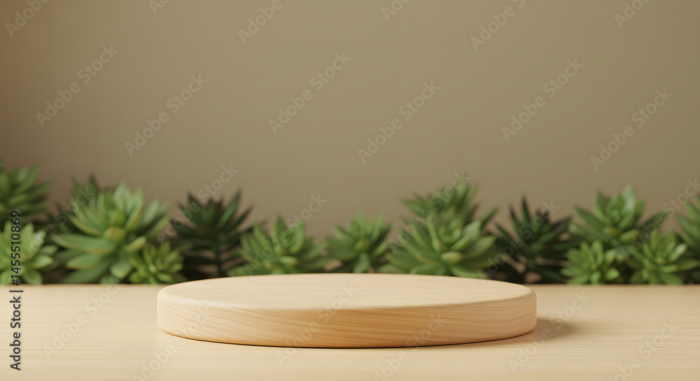 Softly Lit Beech Wood Podium with Succulents Softly Lit Beech Wood Podium with Succulents