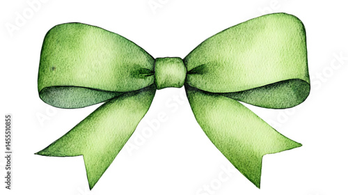 Watercolor Illustration Of Green Bow Isolated On Transparent Background