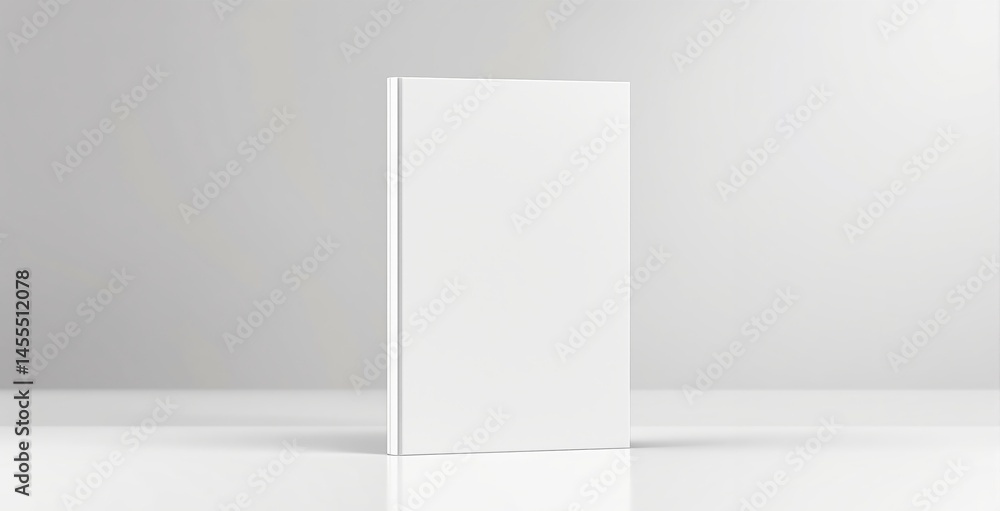 Blank white book mockup standing vertically on white surface, minimalistic graphic style, soft shadows, clean background, concept of branding. Ai generative Blank white book mockup standing vertically on white surface, minimalistic graphic style, soft shadows, clean background, concept of branding. Ai generative