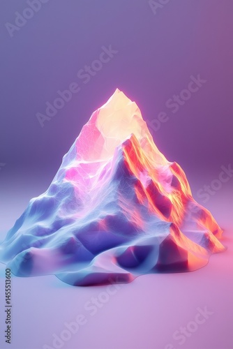 3D Digital Art of Glowing Polygonal Ice Mountain in High Fidelity Render