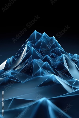 Abstract 3D Ice Mountain with Glowing Polygonal Facets in High Fidelity Visuals