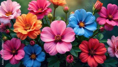 Continuous blooming flowers, vibrant hues, intricate details, plant, graphic, bloom