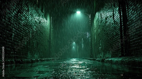 Dark alleyway at night, rain