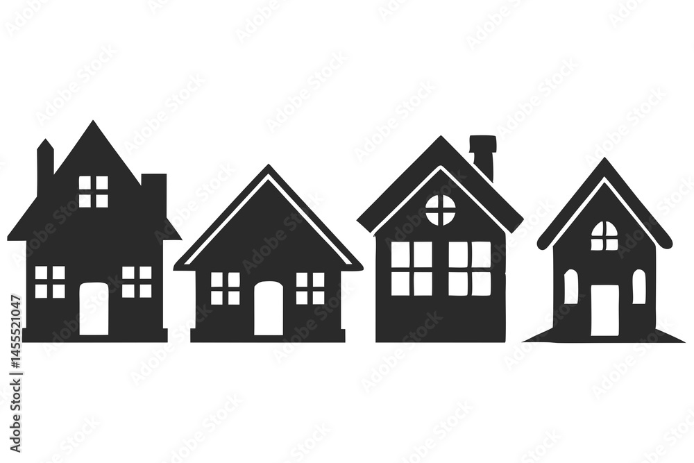 set of House vector silhouette illustration isolated on white background set of House vector silhouette illustration isolated on white background