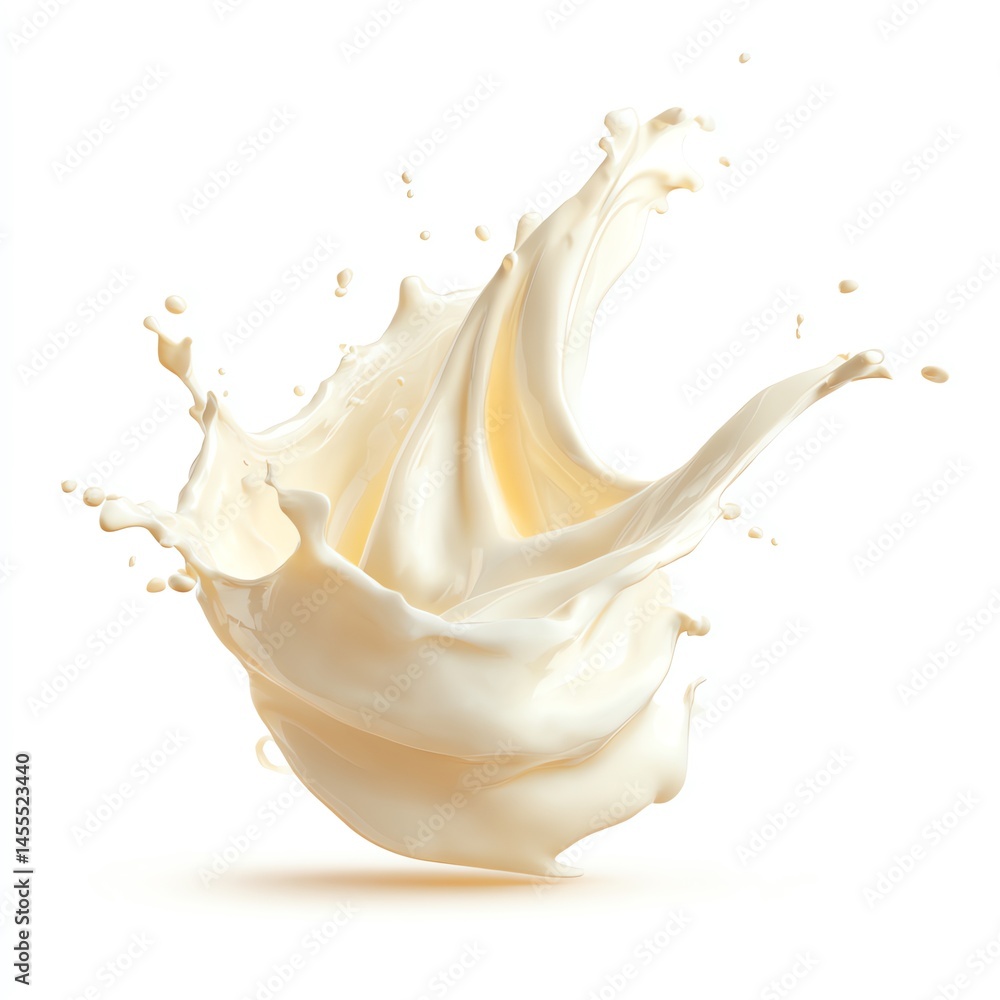 Fototapeta premium Creamy Liquid Swirls and Splashes Against a Clean White Background