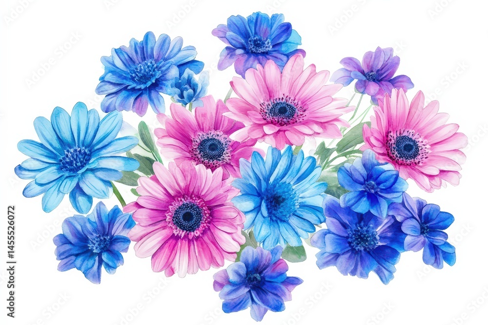Fototapeta premium Vibrant bouquet of pastel flowers in shades of pink and blue.