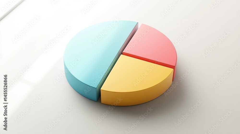 Obraz premium Clean isometric D pie chart in four soft color parts, placed on a white surface for business use