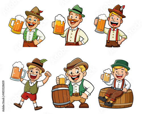 Oktoberfest Cartoon Character with Beer Mug in Traditional Bavarian Costume Collection