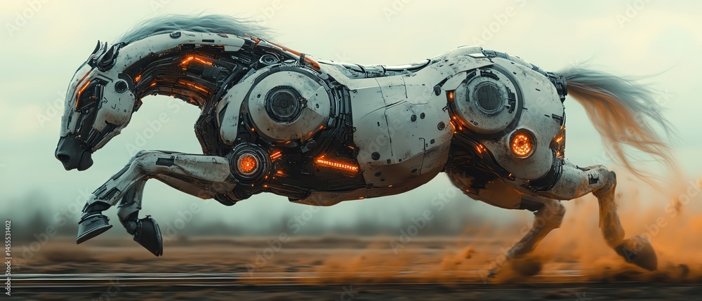 Armored horse robot galloping on smart racetrack Armored horse robot galloping on smart racetrack