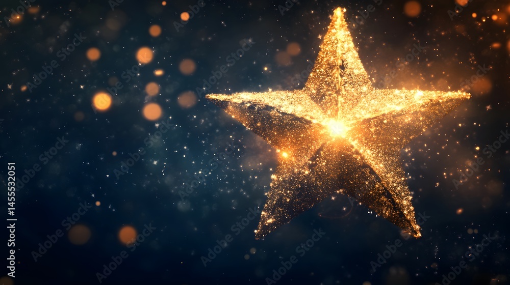 Sparkling gold star against a dark, starry background. Sparkling gold star against a dark, starry background.